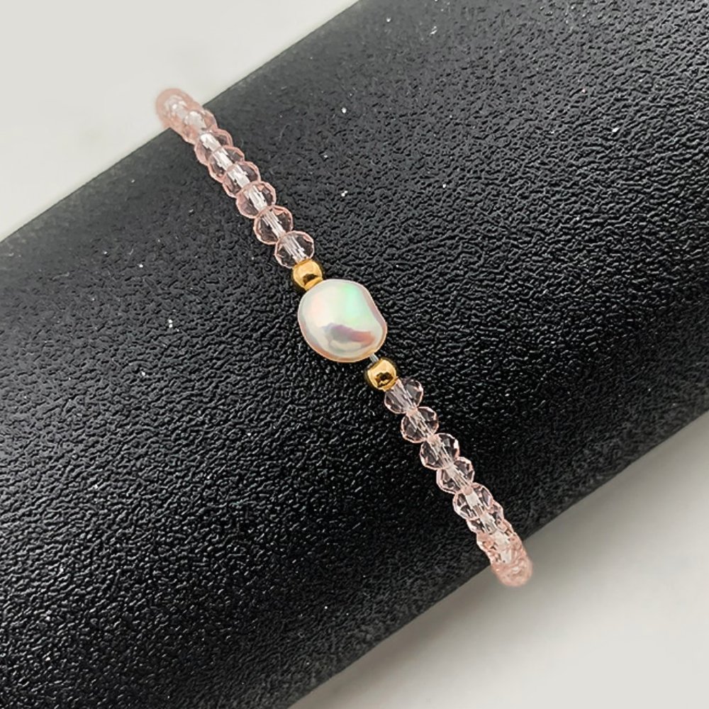 Freshwater Pearl Bracelet,Pink Bracelet,Pearl and Pink Glass Beads Bracelet